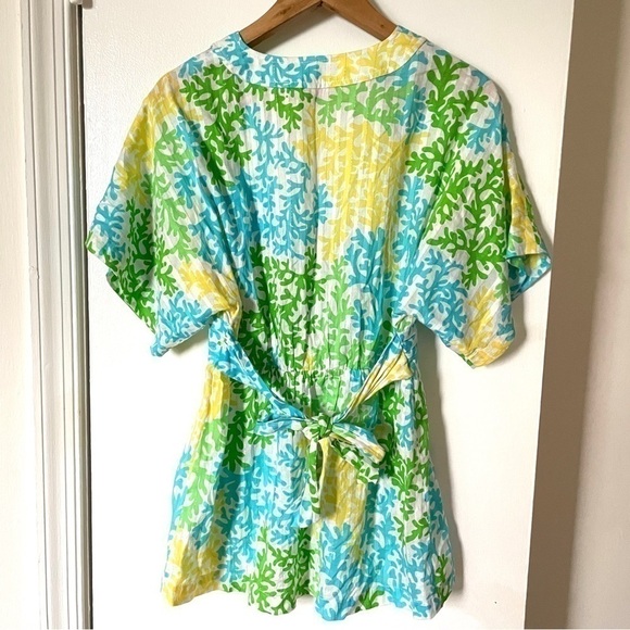 Lilly Pulitzer coral print v-neck kimono tunic top waist-tie coverup Small - Picture 2 of 5